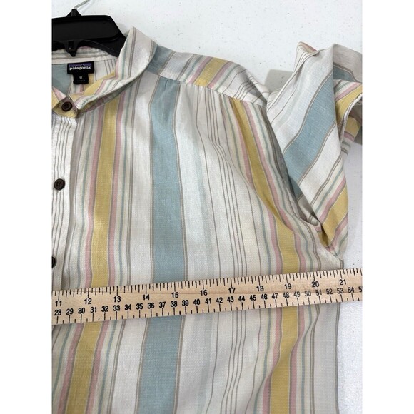 Patagonia Women M Organic Cotton Hemp Button Up Striped Shirt Lightweight Blue - Picture 6 of 9